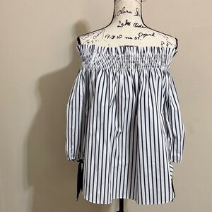 Caroline Constas Lou Striped Off-Shoulder Top Tied Sleeves size S Coquette Chic